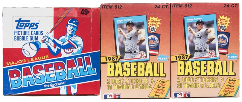 1982-1987 Topps and Fleer Baseball Unopened Cello Boxes Trio (3)